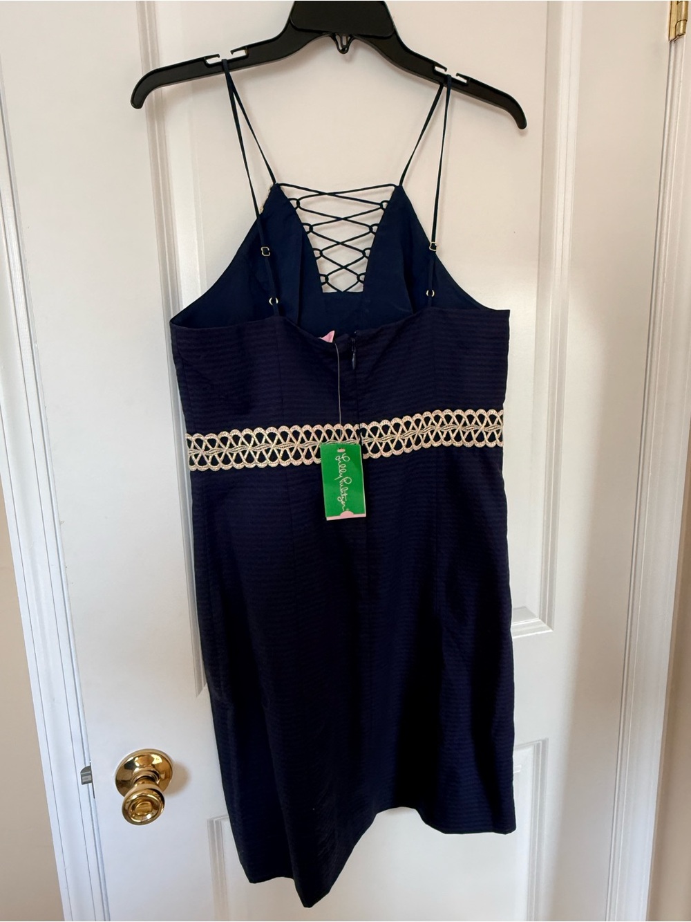 Lilly Pulitzer True Navy Shift Dress with Cream Crochet Waist Trim - Picture 5 of 7